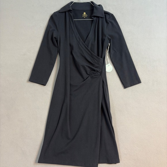 NWT Spartina 449 Island Wrap Midi Dress Black Collared V Neck Ruched XS - Picture 3 of 9